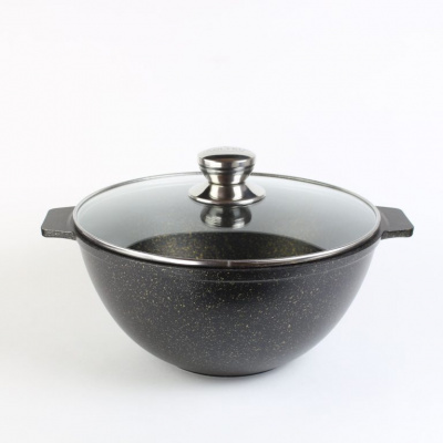 Казан для плова 4л АП "Granit Perfection black gold",со стекл. крышкой (4)