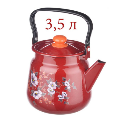 Чайник 3,5 л сфер. декор вишневый, внутри-чёрный рябчик, с пластм.кнопкой  (4) С2716.3ЯР