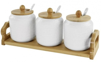 Банка н-р 3шт. 350мл BAMBOO на подст. с ложками под.упак. 140-119